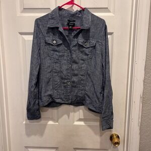 Jones &‎ Co 100% Linen Cross Dye Button Up Jacket Blue Womens Size Large